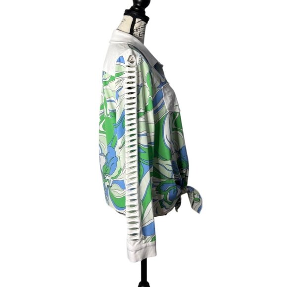 A.Z.I. Womens Top Long Sleeve Button Up Green Blue Floral Print Artsy Size M NEW - Picture 2 of 8